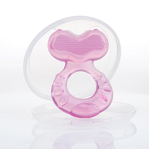 Nuby Silicone Teethe-EEZ Teether with Bristles, Includes Hygienic Case, Pink