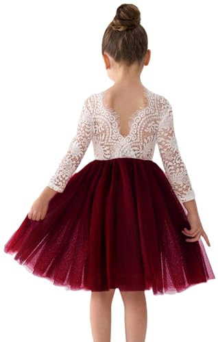 Image of 2Bunnies Girl Peony Lace Back A-Line Straight Tutu Tulle Party Flower Girl Dress