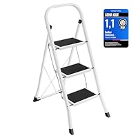 SONGMICS Trittleiter, Leiter mit 3 Stufen, Klapptritt, Klappsicherung, einfach zu verstauen, bis 150 kg belastbar, basisweiß GSL03WT