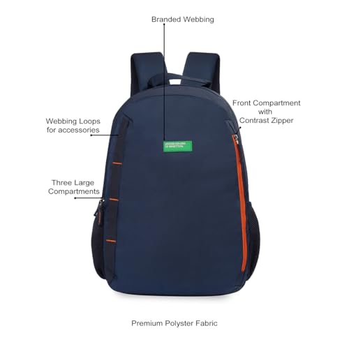 Image of United Colors of Benetton Fabio 30L Backpack, Water-Resistant, 3-Compartment Design, Stylish & Functional for College & Travel, with 1-Year Warranty