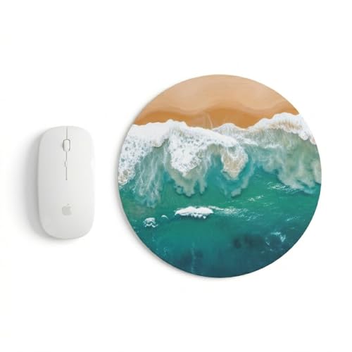 Image of Premium Non-Slip Mouse Pad | Smooth Surface for Optical & Laser Mouse | Durable Base Designs | Ideal for Office, Home & Gaming (Round Tropical Beach Aerial)