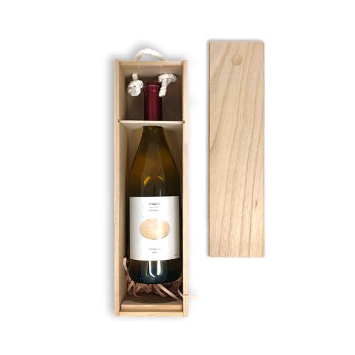 City North - Single Elegant Wooden Wine Box with Lid and Rope Handle | Wooden Box for Wine Storage and Moving | Great Gift Ideas for Weddings, Anniversaries, and Parties