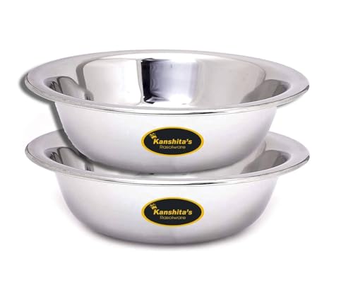 Kanshita's Rasoiware Stainless Steel Basin Bowl Set (3L + 4L) - Multi-Purpose Mixing, Kneading & Serving Bowls (Set of 2)