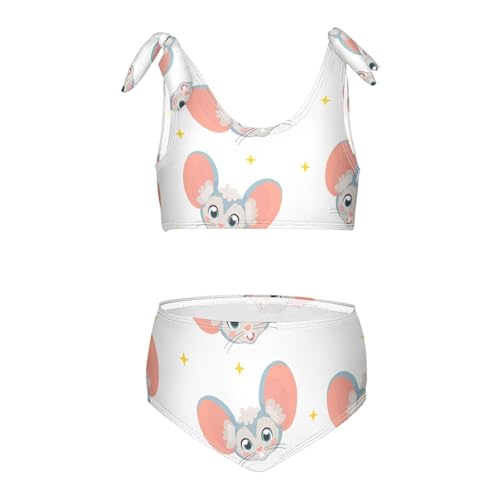 Girls Pattern with Face Of Cute Mouse Swimsuit Two Pieces Bikini Set Bathing Suits Swimwear Crop Top Swimsuit Set
