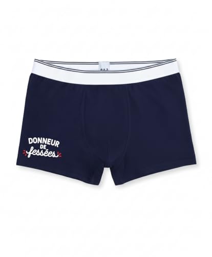 Boxer Donneur de Fessées, Bleu Marine, Coton, Homme, Message Humoristique, Boxer Homme, Cadeau Homme (FR/ES, Alpha/Lettres, M, Taille Normale, Taille Normale)