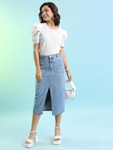 Image of Tokyo Talkies Women's Straight Fit Straight Skirts| Mid-Rise| Women Skirt | Skirt for Women
