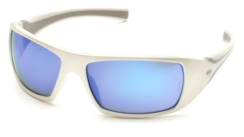 Pyramex Goliath® Safety Eyewear White Frame Ice Blue Mirror Lens