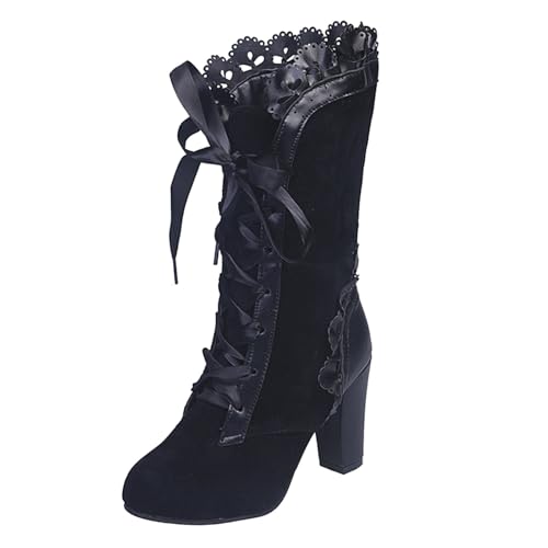 Victorian Boots for Women - Casual Lace Up Renaissance Mid Heels Vintage Halloween Cosplay Witch Shoes