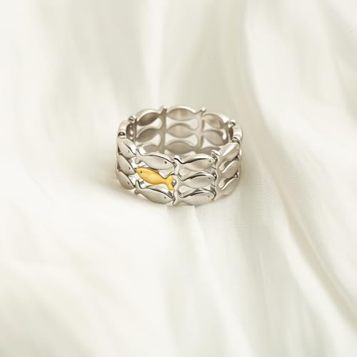 Swim Against the Current Ring Anti-Tarnish,Just Keep Swimming Ring,Unique Fish Design inspirational gifts for women4