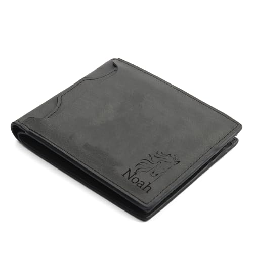 Personalized Wallet for Men: Leather Custom Name Wallets - Gift for Husband Boyfriend or Dad - Birthday Christmas Mens Gifts (Black)