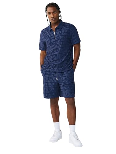 Polo True Religion para hombre de manga corta con logo de punto Terry, rayas universitarias y cuello con muesca en V miniatura 6