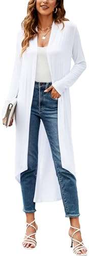 Image of Newchoice Womens Long Cardigan Summer Casual Draped Open Front Lightweight Long Sleeve Cardigan Duster with Pockets