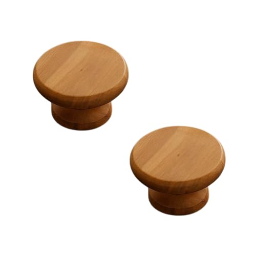 Image of 2 Piece Solid Teak Wood Round Drawer Knob| Smooth Natural Finish Wooden Cabinet & Wardrobe Handle | Modern Minimal Cupboard & Kitchen Furniture Knob - 1.5 Inch-| 3 Years Warranty |