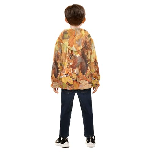 Autumn Squirrel Among Fallen Leaves Toddler Fleece Jacket Girl Boys Hooded Fleece Jacket Coat Warm4