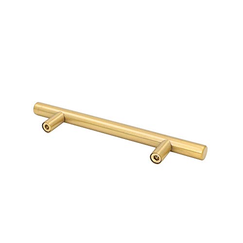 5Pcs Goldenwarm Brushed Brass Cabinet Cupboard Drawer Door Handle Pull Knob for Furniture Kitchen Hardware 5in Hole Center 7-1/2in Overall Length