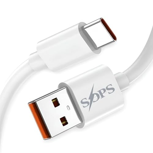 Image of 6A High Current USB A to Type C Cable, Premium TPE USB C Charging & Data Sync Cable, Reinforced Connectors, 1 Meter, Compatible with USB Type-C Smartphones, Tablets, Power Banks, White