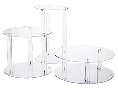 Jusalpha 3 Tier Large Acrylic Glass Round Wedding Cake Stand, Food Display Stand, Cupcake Stand, Dessert Display Platter WCS02 (3 tier with base tier) - Image 5
