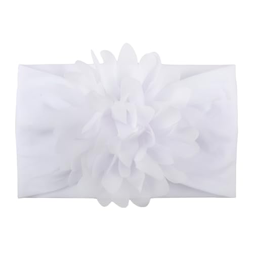 Image of SYGA Baby Headbands Nylon Flower Soft Stretchable Hairband for Newborn Infant Toddler Kids For 0-3 Year - White