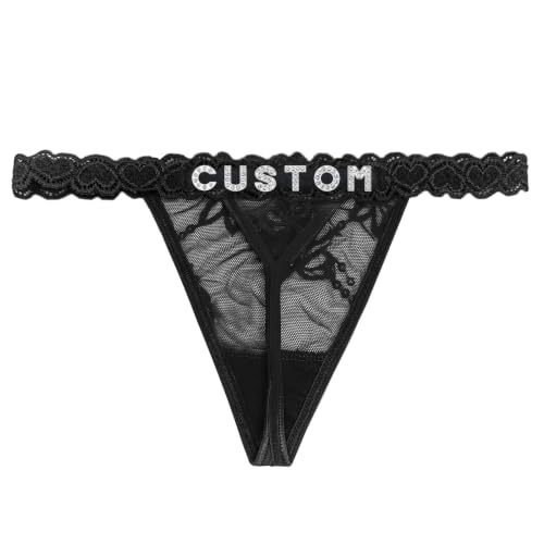 Image of Personalized Rhinestone Letter Thong for Women, Custom Name G-String Panties Gifts for Her