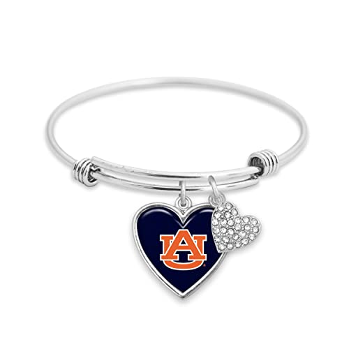 From the Heart Enterprises Auburn Tigers Amara Crystal Silver Bangle Adjustable Bracelet Jewelry Gift AU, Blue, 7.5 inches