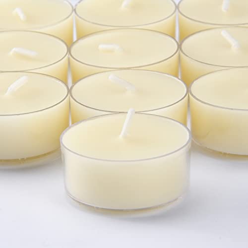 24 Pcs Natural Beeswax Tealights Candle With 3 Pcs Glass Tealight Candle Holder - Smokeless Clean Burning - White #TOP1