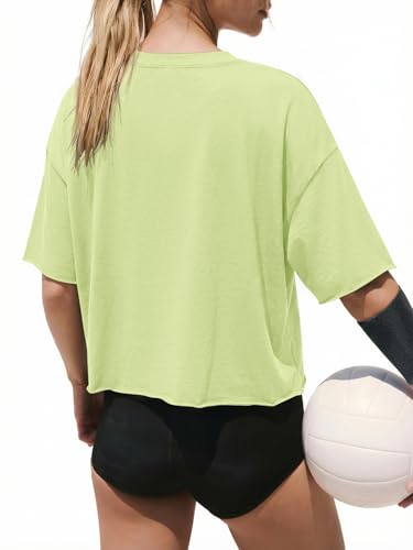 Image of ATHMILE Womens Crop Tops Workout Shirts Gym Oversized Spring Summer Basic Tees Short Sleeve Casual Loose Drop Shoulder 2026