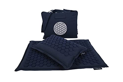 PRO 11 WELLBEING ECO Akupressurmatte und Kissen-Set mit großer Tragetasche, Marineblau