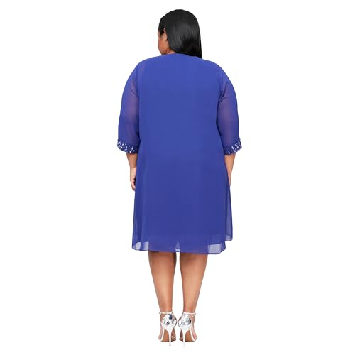 Image of S.L. Fashions Women's Plus Size Chiffon Tier Jacket Dress with Beading Detail