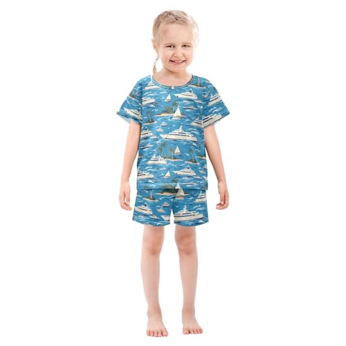 ALAZA Tropical Ship Ocean Sea Pajamas Short Sleeve 2 Piece Sleepwear Top and Bottom Pajama Set Unisex3
