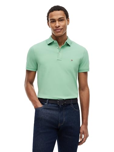 Image of Tommy Hilfiger Men's Short Sleeve Polo Shirts in Slim Fit with Stretch and Organic Pique Cotton