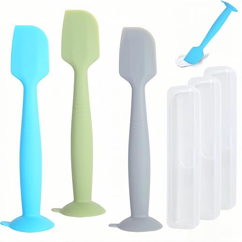 Image of MAIKKB Butt Spatula Baby Diaper Cream spatula 3 Pcs with 3 Storage case,Soft Silicone Diaper Cream Applicator Bum Butt Paste spatulas Brush with Suction Base,Large diaper Rash cream Applicator