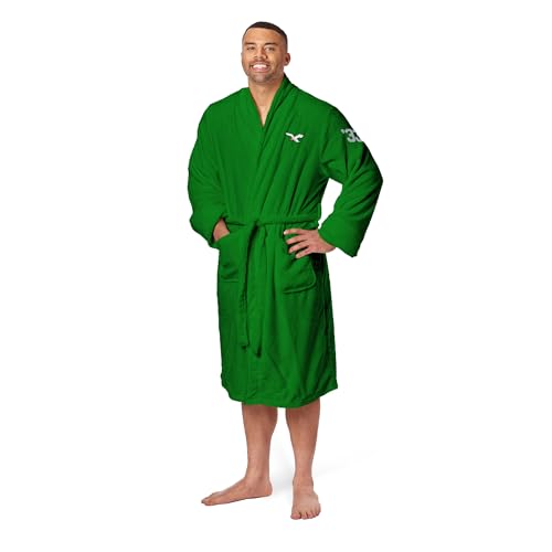 Northwest The Company Official NFL Philadelphia Eagles Mens L/XL Silk Touch Bath Robe Retro Logo with Number Kelly Green 26 x 47