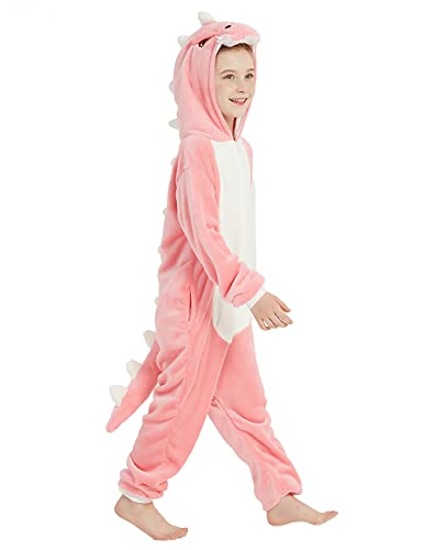 Calanta Kids Dinosaur Onesie T-Rex Dragon Animal Costume Girls Pajamas Boys One Piece Cosplay Halloween Christmas (Pink, 10-11 Years) #TOP1