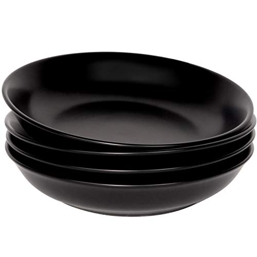 AQUIVER 23oz Wide Shallow Pasta Bowls 8 Elegant Matte Ceramic Salad Bowls Porcelain Serving Bowls Set of 4 Black