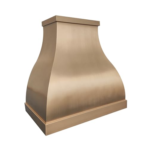Image of SINDA Wall Mount Brass Range Hood, Hand-Crafted Copper Range Hood with High Airflow Centrifugal Blower, Includes SUS 304 Liner and Baffle Filter, High CFM Vent Motor, 36 inchWx36 inchH, SH1-4S2T