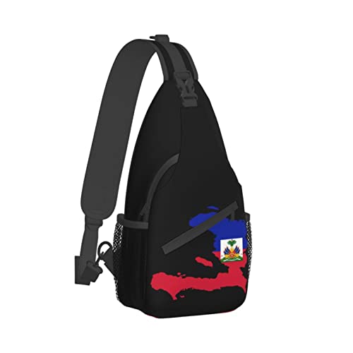 Mochila bandolera unisex estilo bandera de Haití negra miniatura 3
