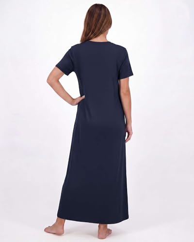 Image of Real Essentials 3 Pack: Women's Soft Maxi Long Nightshirt Short Sleeve Soft Nightgown Sleep Dress (Available in Plus Size)