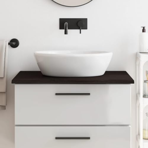 Encimera baño Madera Maciza tratada marrón Oscuro 80x60x2 cm，Lavabo sobre encimera, Lavabo de tocador, Lavabo sobre encimera para baño