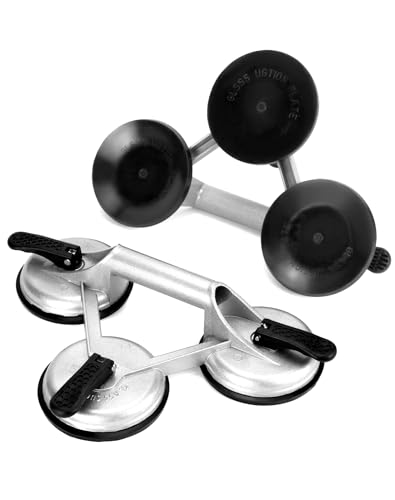 QWORK® Lot de 2 Ventouse à vide avec 3 ventouses Ø12cm - Poignée en aluminium - Capacité de charge 180 kg - Outil de transport pour carrelage et plaques...