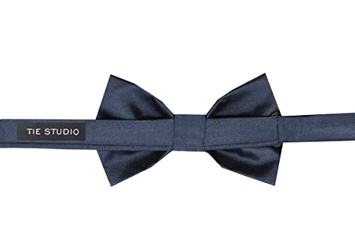 Image of Tie Studio Mens Formal Solid Bow tie | Satin | Microfiber | Standard Size | Premium fabric | Superior Clip Hold | Packaging - Box | Colour - Black Bow Tie (Set of 1)