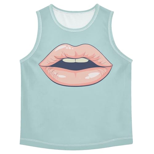 Boys Tank Top Shirts Cartoon Red Lips Sleeveless T-Shirts Crew Neck for Kids Clothing Children