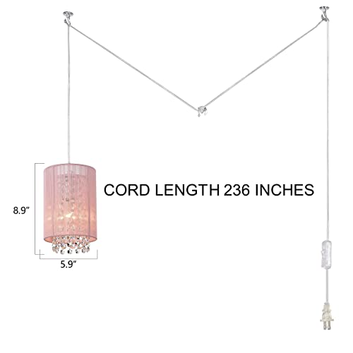 Plug In Chandelier Small Plug In Pendant Light 1 Light Plug In Hanging Light Crystal Pink Chandeliers For Girls Bedroom #TOP5