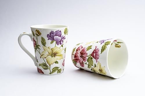 Image of GOLDEN QUEEN'S Mugs Set of 2 for Coffee, Tea, Milk - Ideal for Your Daily Beverage Ritual, Hosting & Casual Gatherings - Floral Harmony
