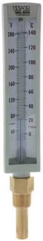 6" Straight Brass Well Thermometer (40°F - 280°F)