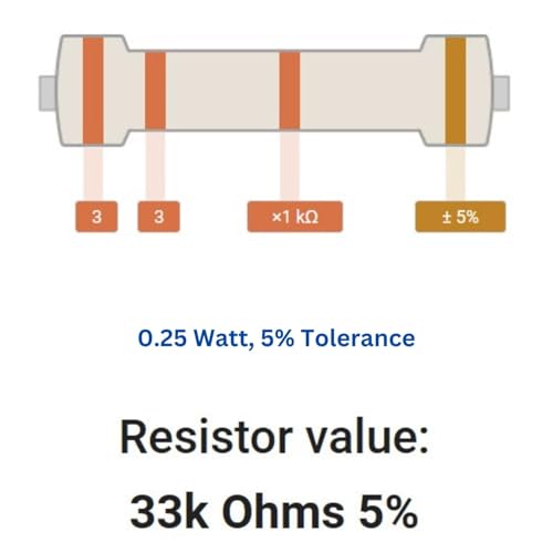 Image of 33k Ohm Resistor 1 /4W 5% Tolerance, Pack of 100 (33k Ohm)