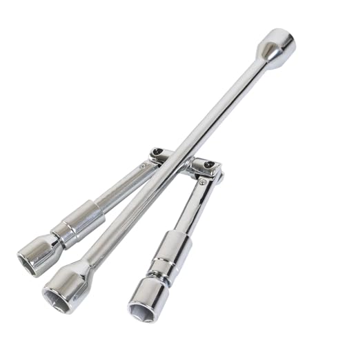 14 Inch Universal Iron Cross Wrench, Folding Lug Wrench, 4-Way Heavy Duty Tire Wrench (17mm, 19mm, 21mm & 23mm), Wheel Nut Sliding Wrench for Car, Truck, SUV, RV, Van