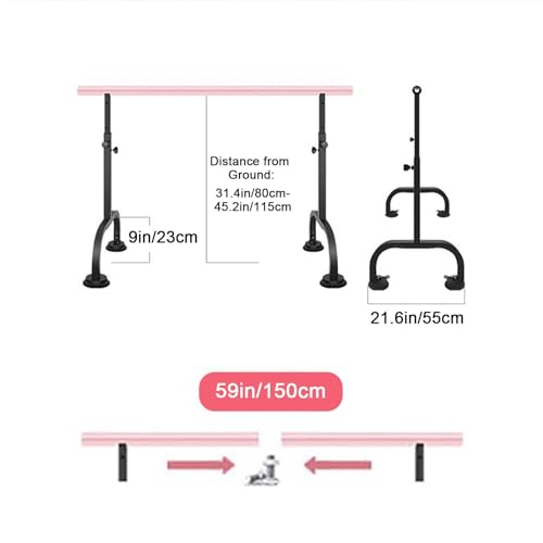 Barre de ballet portable rose avec ventouses pour sol lisse
