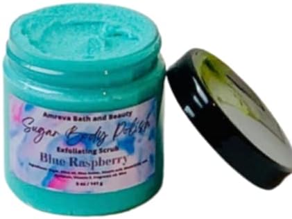 Amreva Bath and Beauty Exfoliating Body Scrub, Shea Butter Whipped Sugar Body Polish, (Blue Raspberry)