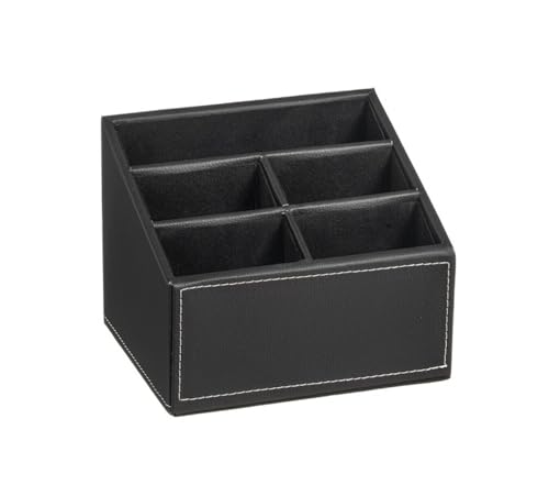 DAMDAM GO Portamandos Polipiel 5 Dept, Organizador Para Mandos, Escritorio de Oficina, Caja de Almacenamiento Para Bolígrafo, Libro, Teléfono - Negro