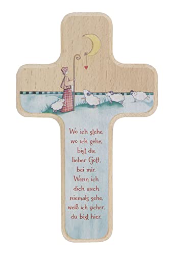 Butzon & Bercker Kinderkreuz 'Guter Hirte' in Geschenkverpackung zum aufhängen, Buche 11x18cm – Christliches Geschenk für Jungen und Mädchen – für Taufe, Geburt, Kommunion